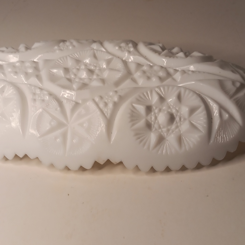 Vintage Milk Glass White Butter =,Serving Dish - Picture 2 of 8